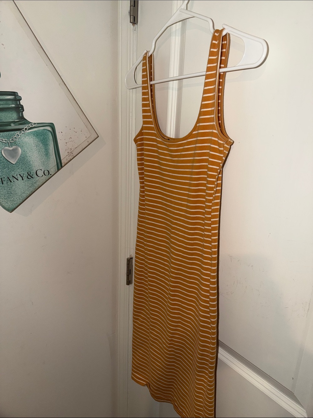 Forever 21 Mustard and White Striped Scoop Neck Midi Dress
